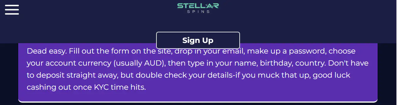 Stellar Spins account verification information showing identity and address document requirements
